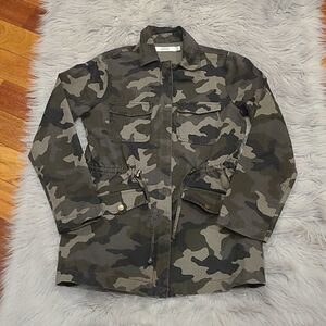 Justfab womens‎ Green and black cotton camo coat with gathered waist size xs